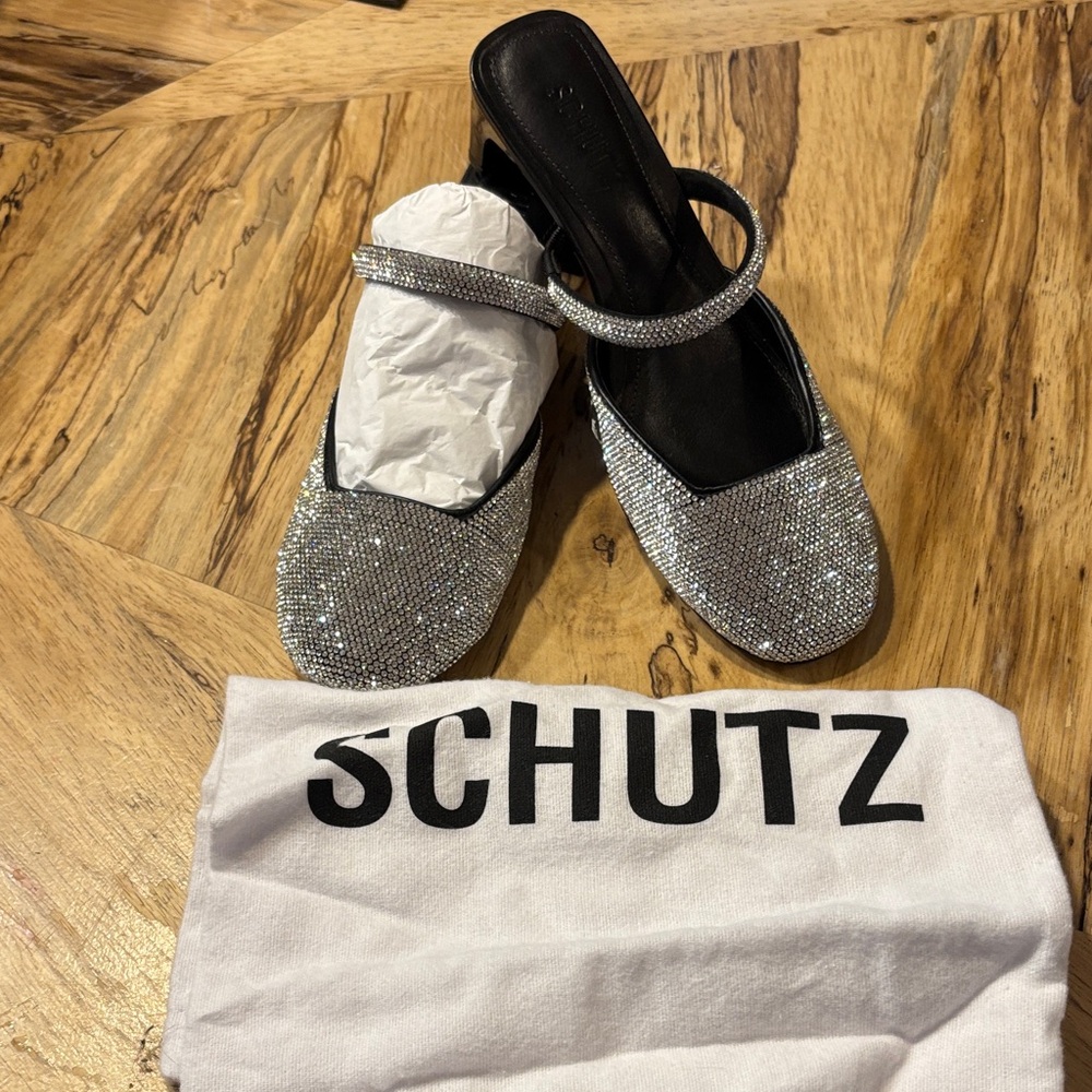 SCHUTZ Sparkling Silver Mules